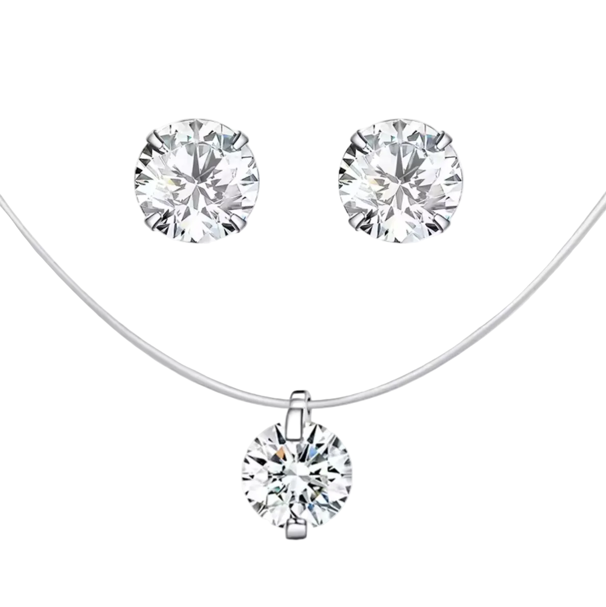 Invisible Chain Rhinestone Necklace & Earrings Set
