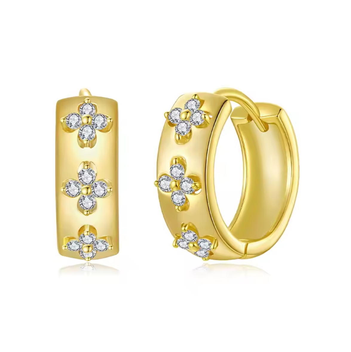 Four-Leaf Clover Moissanite Huggie Earrings
